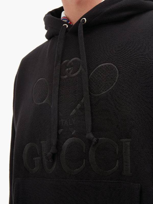 Gucci Tennis Logo-embroidered Hoodie In Black | ModeSens