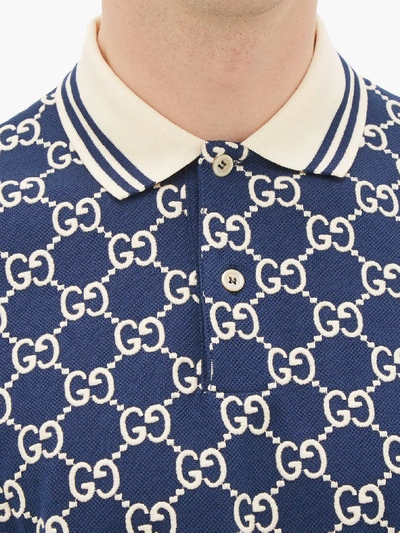 Gucci Navy Gg Stretch Cotton Polo In Blue | ModeSens