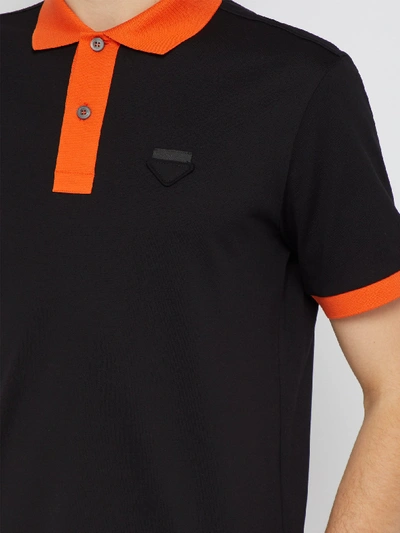 Prada Contrast Trim Cotton Polo Shirt In Black | ModeSens