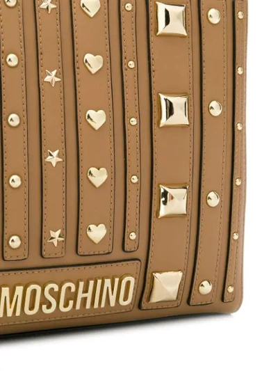 Shop Love Moschino Studded Tote Bag In Brown