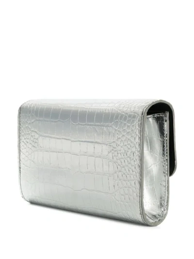 Shop Dolce & Gabbana Crocodile Embossed Metallic Clutch In Silver