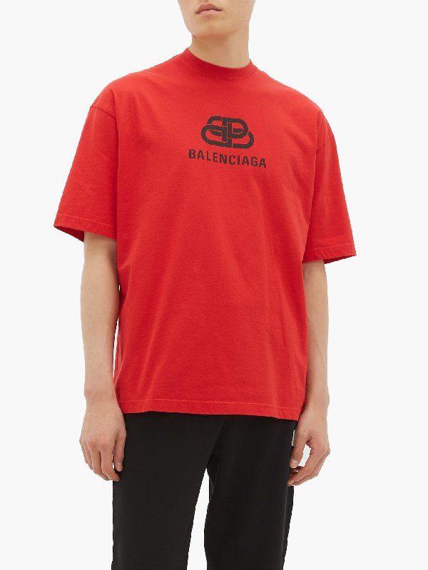 Balenciaga Logo-print Cotton-jersey T-shirt In Red | ModeSens
