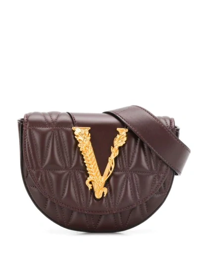 Shop Versace Quilted Virtus Belt Bag In Brown