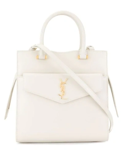Shop Saint Laurent Small Uptown Tote Bag In White