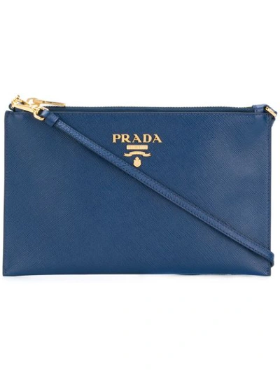 Shop Prada Logo Plaque Clutch In F0016 Blue
