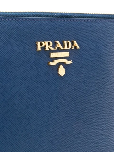 Shop Prada Logo Plaque Clutch In F0016 Blue