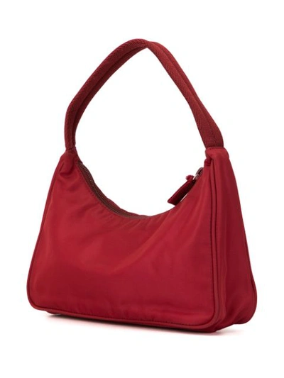 Pre-owned Prada Triangular Logo Plaque Shoulder Bag In Red