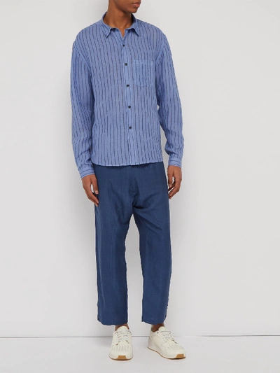Denis Colomb Marcello Striped Slubbed-linen Shirt In Blue | ModeSens