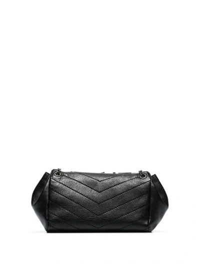 Shop Saint Laurent Nolita Small Badge Embellished Shoulder Bag In 1000 Black