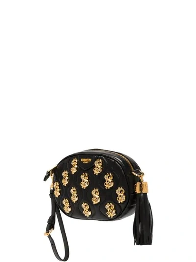 Shop Moschino Embellished Leather Cross In Black