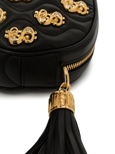 Shop Moschino Embellished Leather Cross In Black