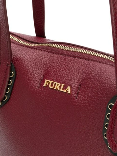 Shop Furla Logo Plaque Textured Tote Bag In Red