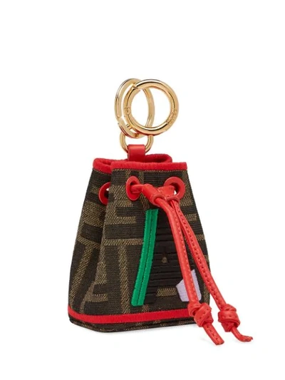 Shop Fendi Mon Tresor Micro Bucket Bag Charm In F174a-tabacco Brown+ Red +