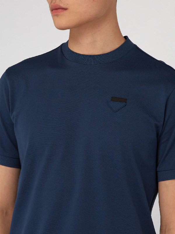 Prada Conceptual Triangle-logo Cotton-piqué T-shirt In Mid Blue | ModeSens