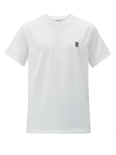 Burberry Parker Logo-embroidered Cotton-blend T-shirt In White 