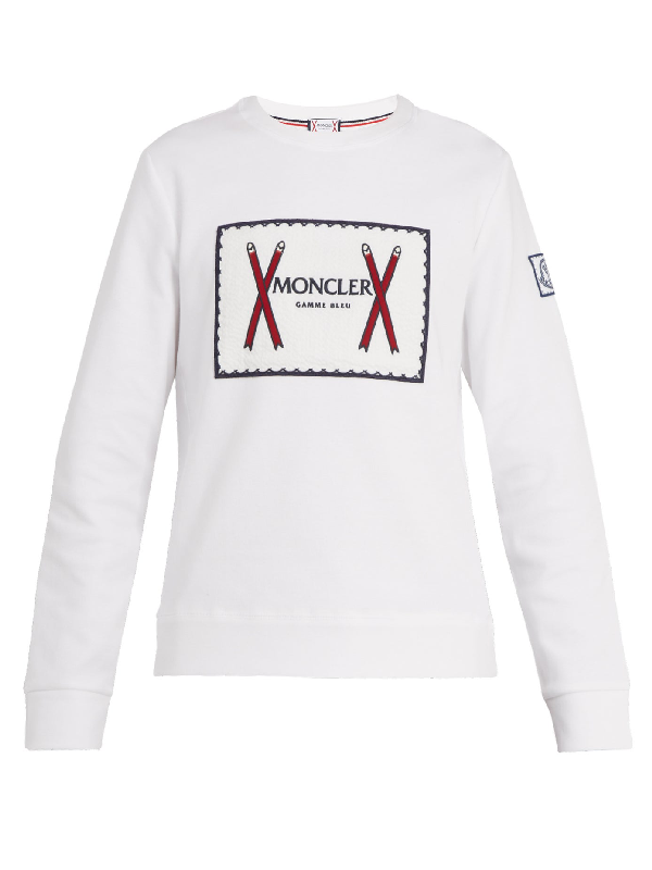 Moncler Gamme Bleu Embroidered Logo Cotton Blend Sweatshirt In White Modesens