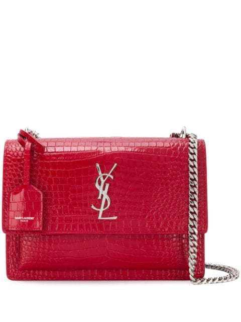 Saint Laurent Medium Sunset Croc-embossed Shoulder Bag In Red | ModeSens