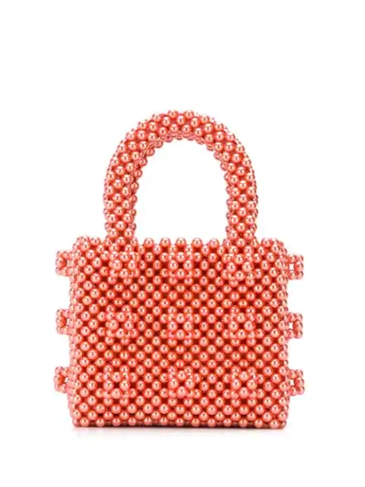 Shop Shrimps Embellished Beaded Tote In Pink ,neutral