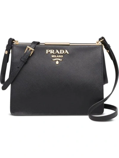 Shop Prada Light Frame Saffiano Leather Bag - Black