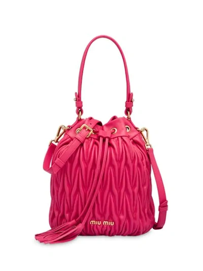 Shop Miu Miu Matelassé Bucket Bag - Pink