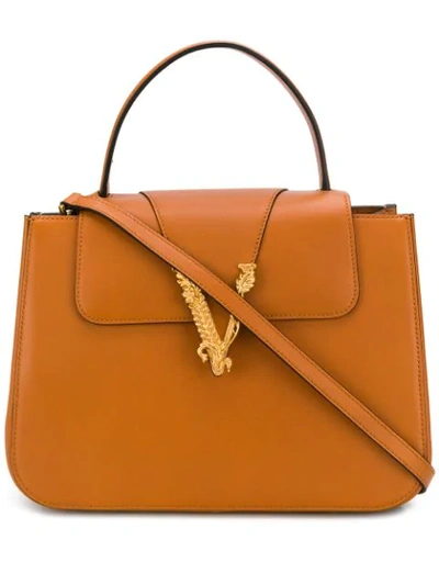 Shop Versace Virtus Tote Bag In Brown