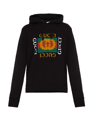 Gucci Fake Logo-print Cotton-jersey Hooded Sweatshirt In Black | ModeSens