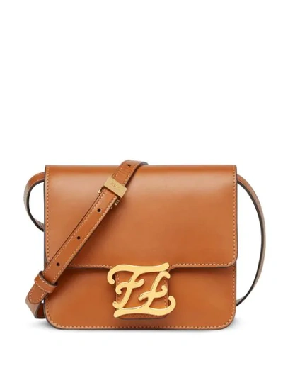 Shop Fendi Karligraphy Shoulder Bag In Brown
