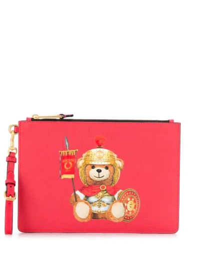 Shop Moschino Teddy Bear Logo Clutch Bag - Red