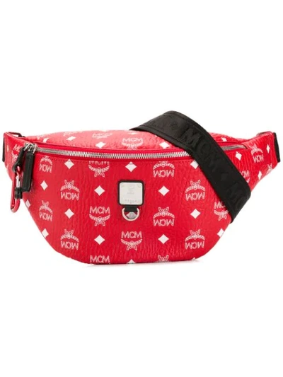 Auth MCM Red Leather 2 Ways Crossbody Waist Bag 