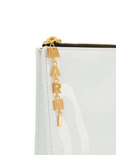 Shop Marni Letter Chain Glossy Pouch In White