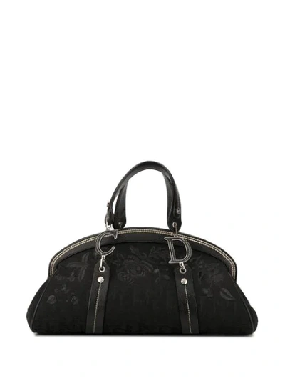 Pre-owned Dior  Rose Embroidery Trotter Tote In Black