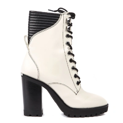 Shop Michael Michael Kors Cream Leather Lace Up Boots In Cream/black