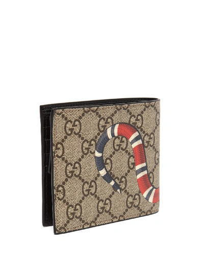 Gucci Gg Supreme And Kingsnake-print Bi-fold Wallet In Brown | ModeSens