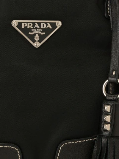 Pre-owned Prada 流苏边三角形logo手提包 In Black