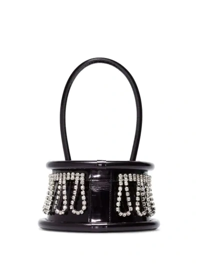 Shop Area Crystal Fringed Bucket Bag In Black