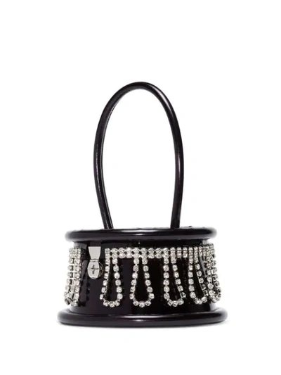 Shop Area Crystal Fringed Bucket Bag In Black