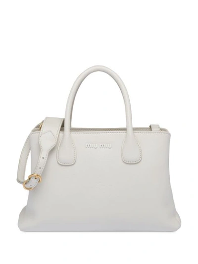 Shop Miu Miu Madras Tote In F0009 White