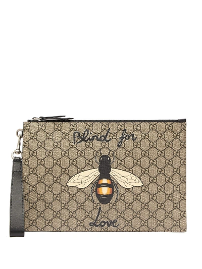 Gucci Blind For Love Bee Gg Supreme Pouch In Pattern | ModeSens