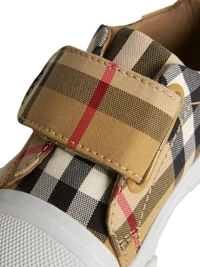 Shop Burberry Vintage Check And Leather Sneakers In Yellow