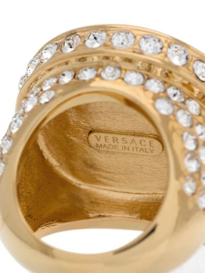 Shop Versace Embellished Crystal Medusa Ring In Metallic