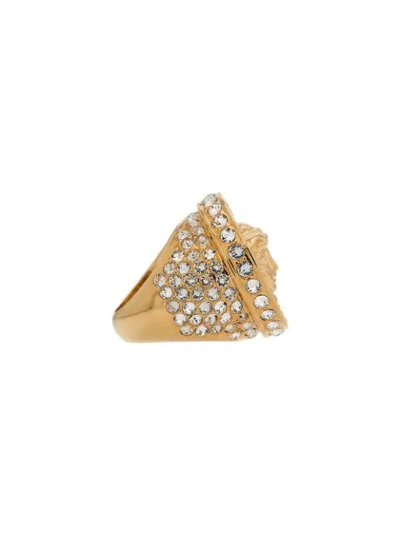 Shop Versace Embellished Crystal Medusa Ring In Metallic