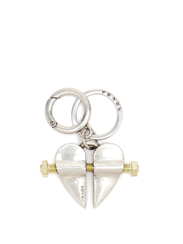 Prada Bolted Heart Key Ring In Silver | ModeSens