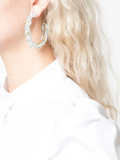 Shop Simone Rocha Large Crystal Daisy Hoops In Blue