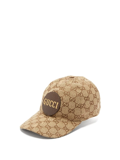 Gucci Men's Gg Canvas Baseball Hat With Leather Logo Patch In Beige |  ModeSens