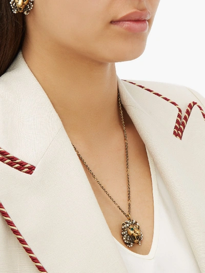 Gucci Lion Head Necklace With Multicolour Crystals In Undefined | ModeSens