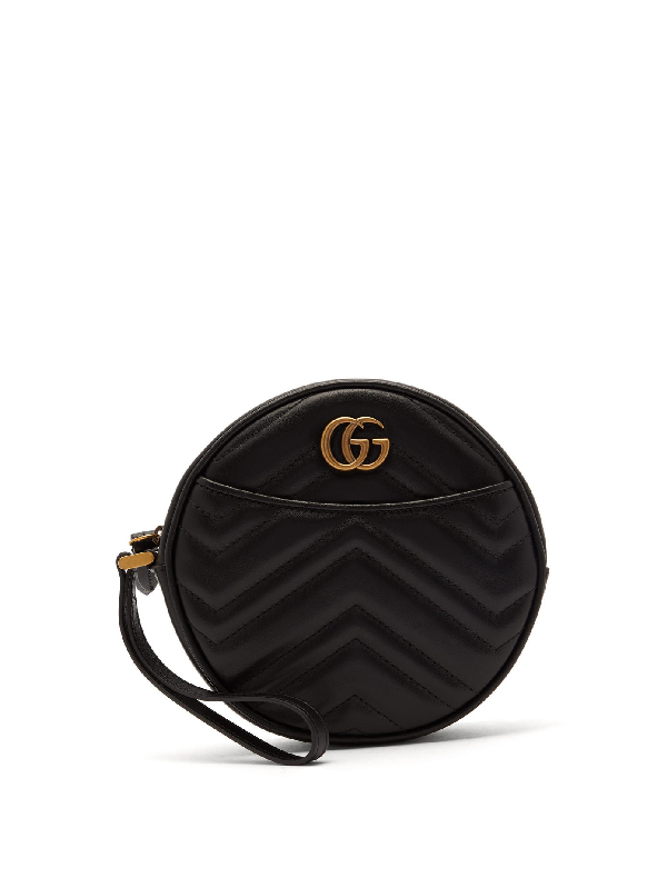 Gucci Gg Marmont Circular Leather Wristlet Pouch In Black | ModeSens