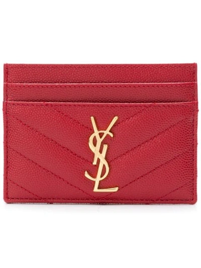 Shop Saint Laurent Quilted Leather Cardholder In Red