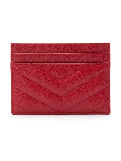 Shop Saint Laurent Quilted Leather Cardholder In Red