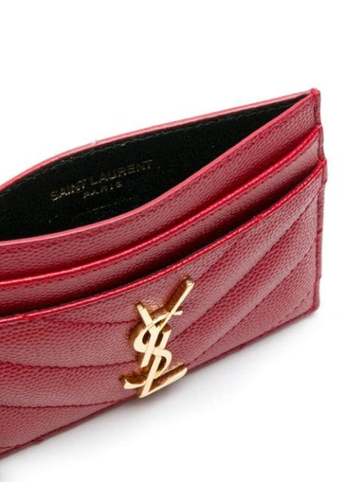 Shop Saint Laurent Quilted Leather Cardholder In Red