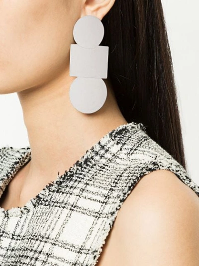 Shop Annie Costello Brown Popova Long Geometric Earrings In Silver
